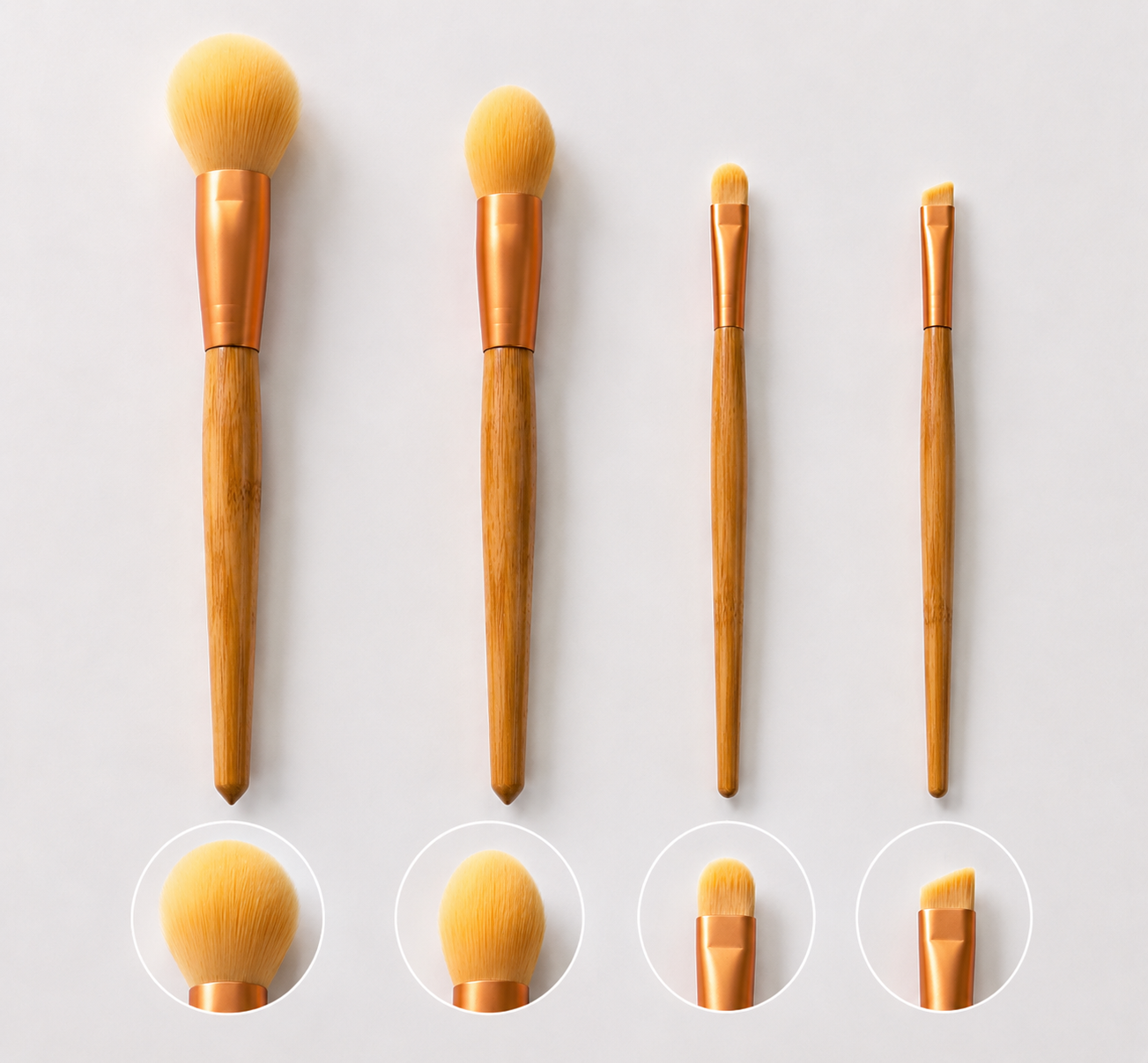 4-Piece Bamboo Makeup Brush Set – Contour, Blush, Eyeshadow & Angled Brow Brushes | Soft Vegan Synthetic Bristles