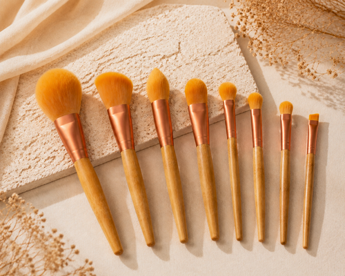 8-Piece Bamboo Makeup Brush Set – Professional Vegan Face & Eye Brushes for Foundation, Powder, Blush, Contour & Eyeshadow