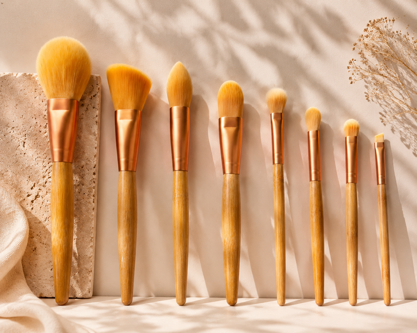 8-Piece Bamboo Makeup Brush Set – Professional Vegan Face & Eye Brushes for Foundation, Powder, Blush, Contour & Eyeshadow