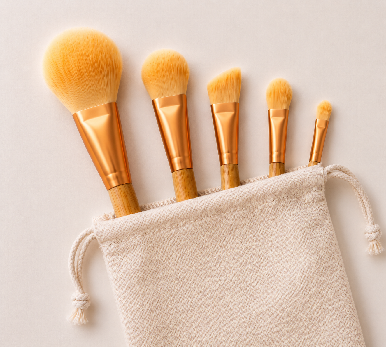 Luxury Bamboo Makeup Brush Set – 5PCS Foundation, Powder, Contour, Highlight & Eyeshadow Brushes | Soft Vegan Face Brush Kit