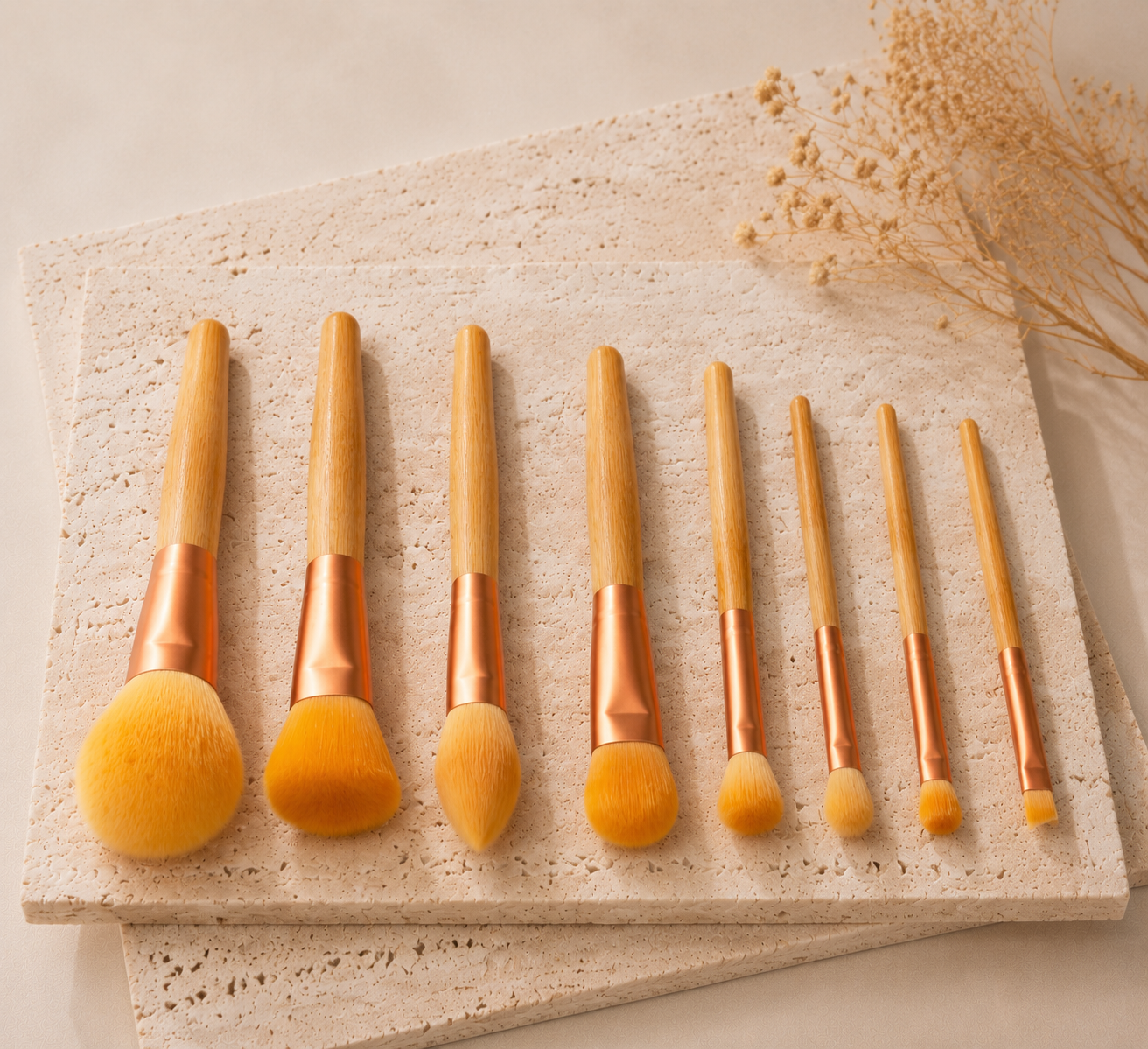 8-Piece Bamboo Makeup Brush Set – Professional Vegan Face & Eye Brushes for Foundation, Powder, Blush, Contour & Eyeshadow