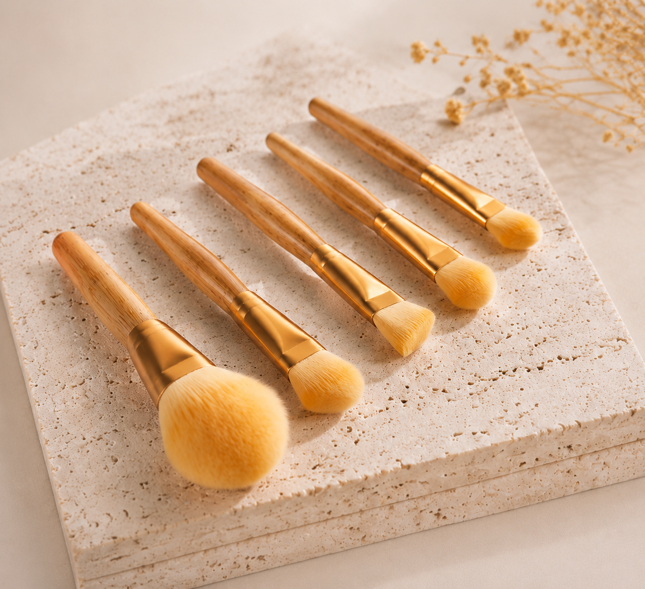 Luxury Bamboo Makeup Brush Set – 5PCS Foundation, Powder, Contour, Highlight & Eyeshadow Brushes | Soft Vegan Face Brush Kit
